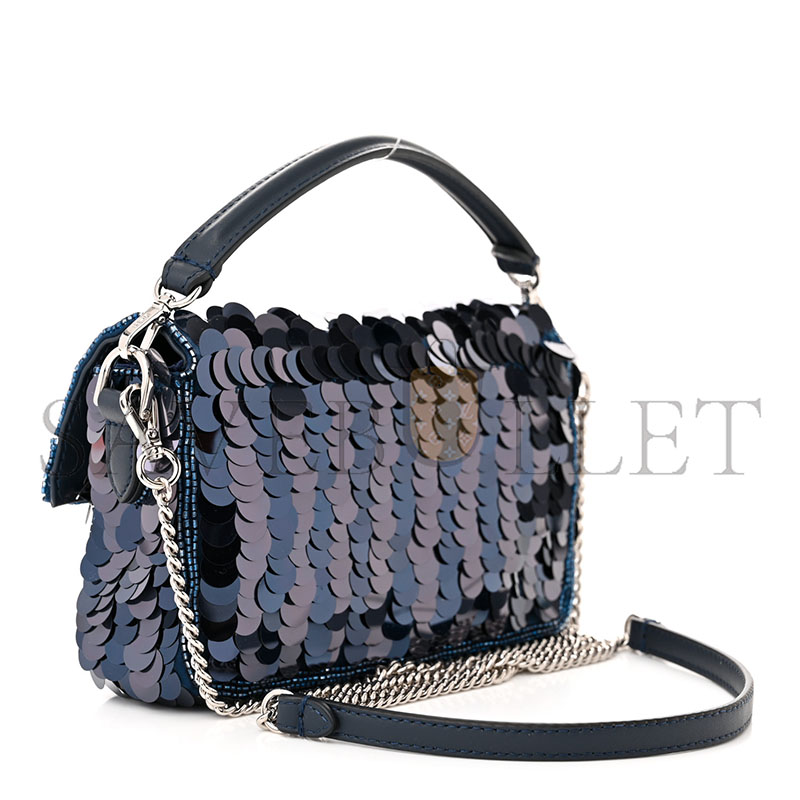 F**di sequin paillettes vitello grace striped mini baguette dark blue lunai (19*11*5cm)